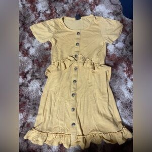 art class Mustard Yellow Button-Front Ruffle Kids Dress
